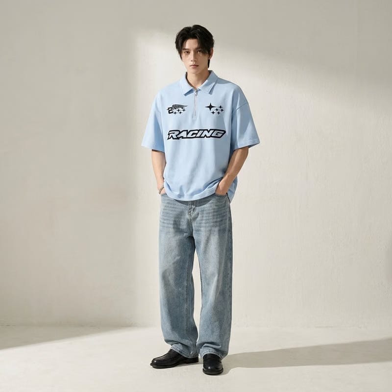 Racing Be Autyst Quarter Zip Ice Blue T-Shirt