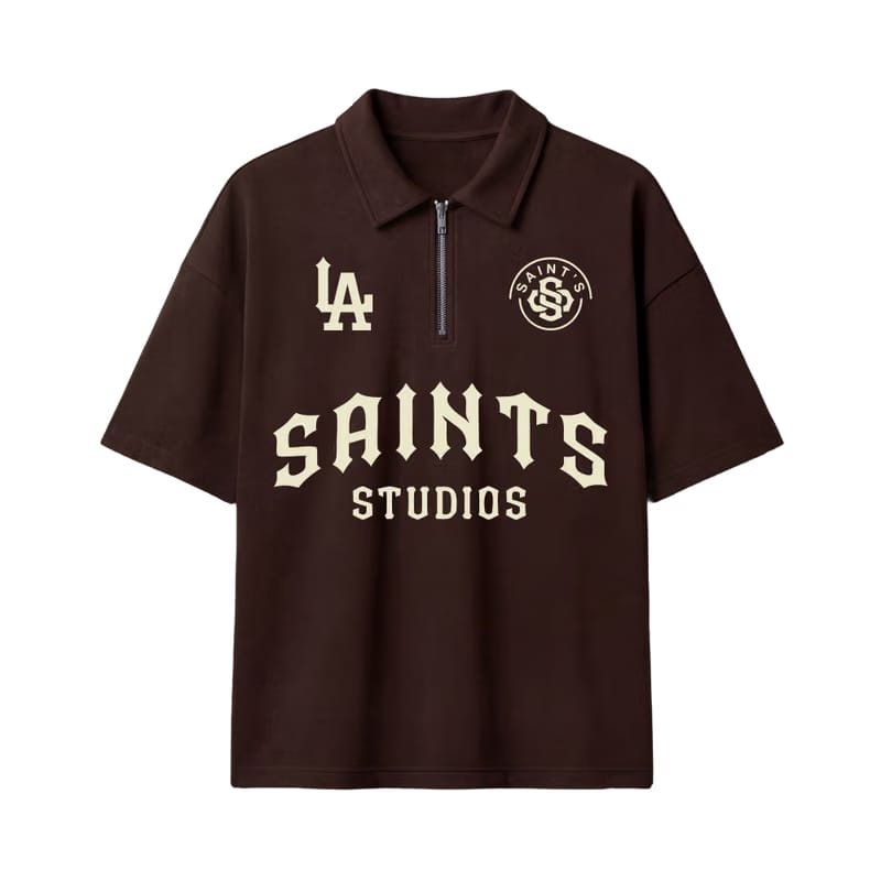 Saints Be Autyst Quarter Zip Brown T-Shirt