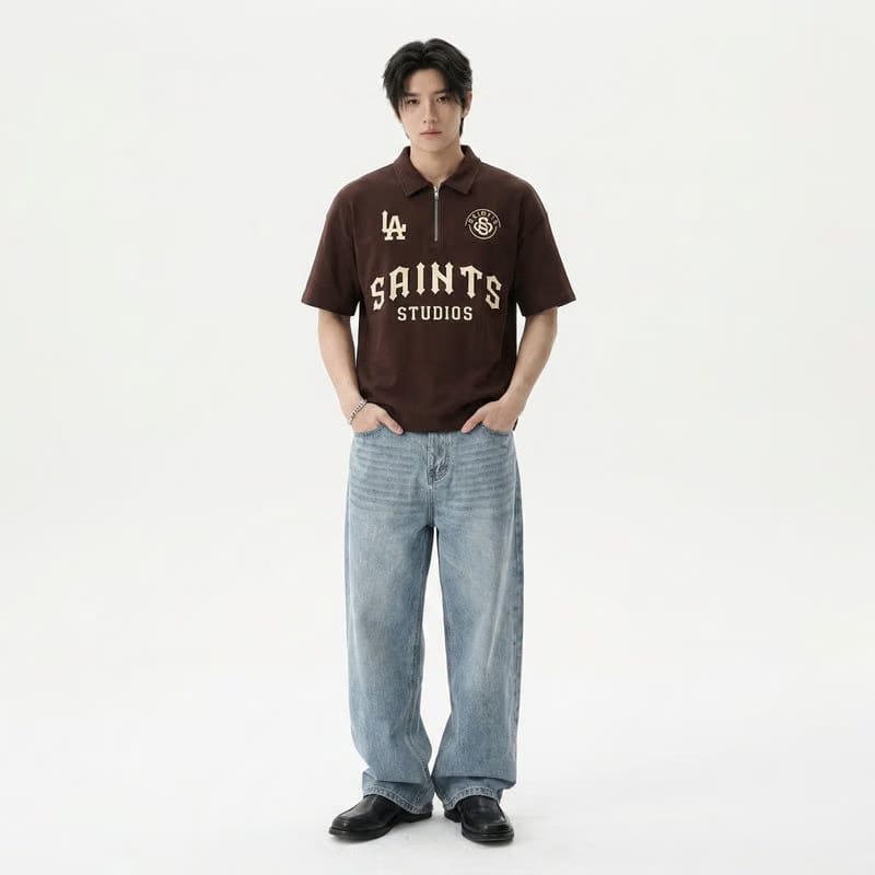 Saints Be Autyst Quarter Zip Brown T-Shirt