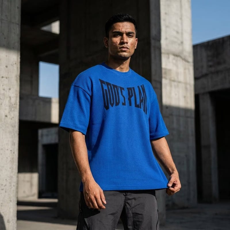 God's Plan | Waffle T-Shirt | Blue