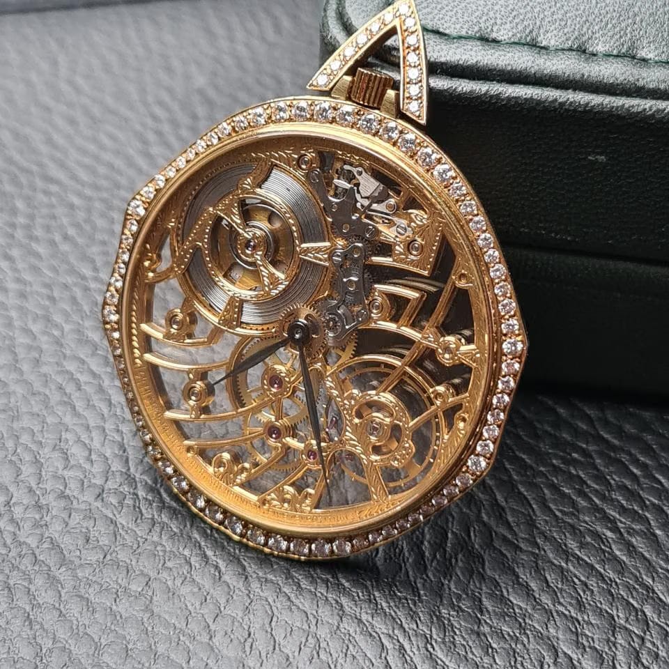 Audemars Piguetskelethon pocket watch rare diamonds and ruby