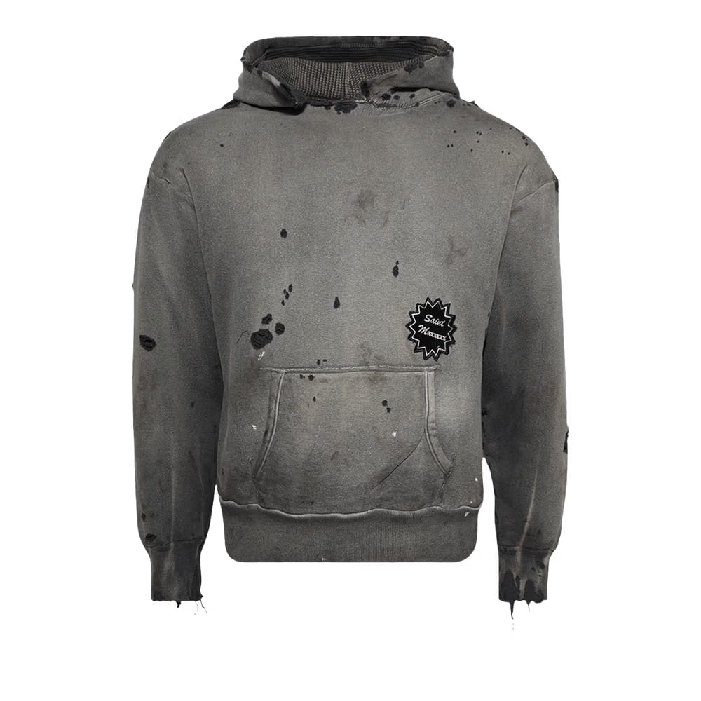 SAINT Mxxxxxx Distressed Logo Patch Hoodie Charcoal