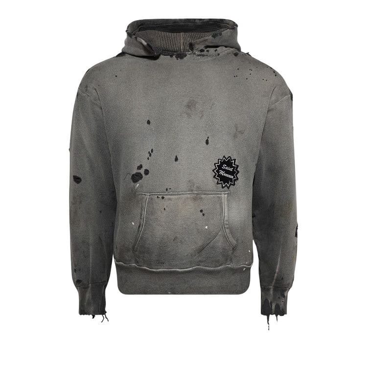 SAINT Mxxxxxx Distressed Logo Patch Hoodie Charcoal