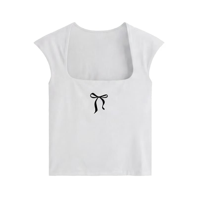 City Off Domes Black Bow White Tank Top