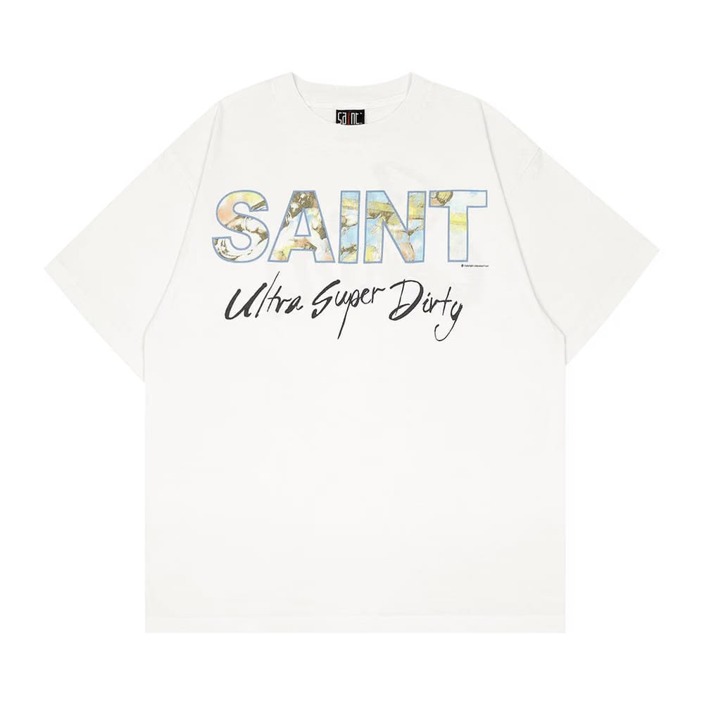 SAINT Mxxxxxx Shorts-Sleeve Super Dirty T-Shirt White