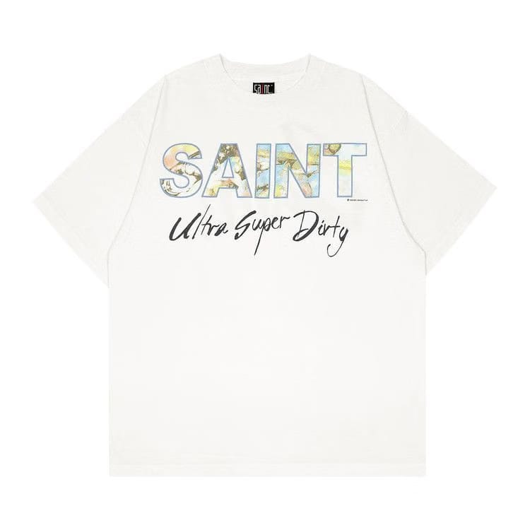 SAINT Mxxxxxx Shorts-Sleeve Super Dirty T-Shirt White