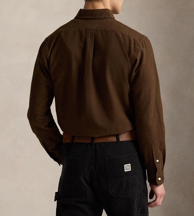 Polo Ralph Lauren Men Brown Polo Bear Custom-Fit Oxford Shirt