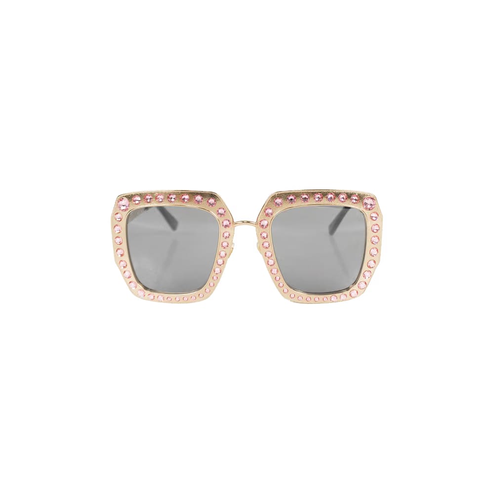 Gucci Crystal Encrusted Oversized Square Frame Sunglasses Gold/Rose