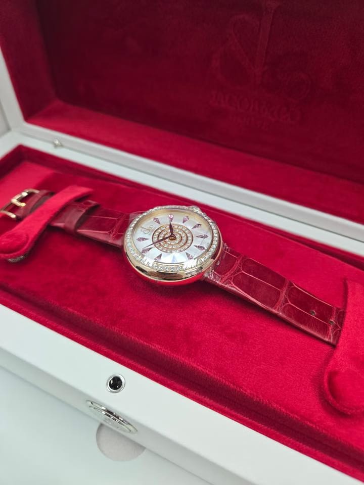 Jacob & Co.38 MM Brilliant Collection Diamond Pink Sapphire Rose Gold