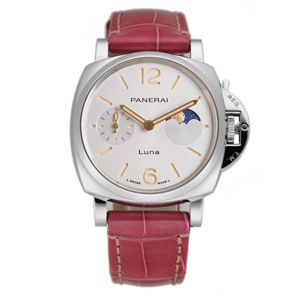 Panerai Luminor Due Luna PAM01557 pam01180 pink 38mm White Dial Stainless Steel Leather Strap