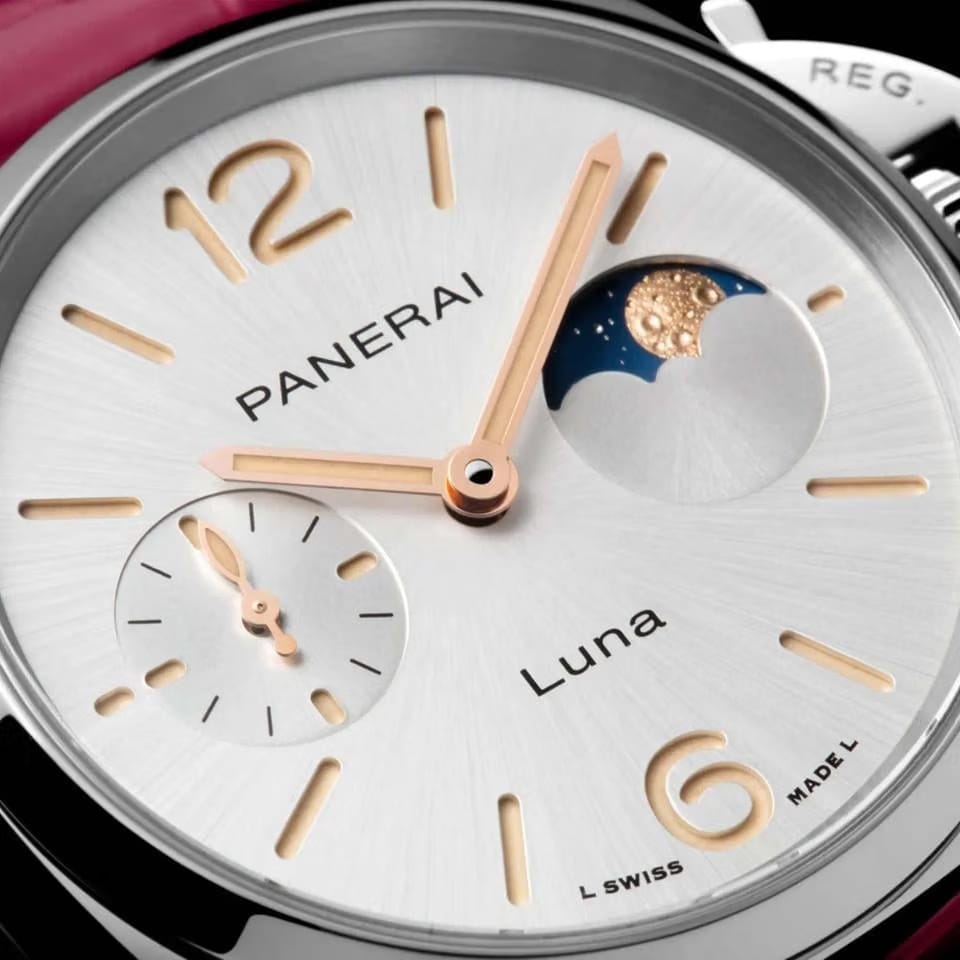 Panerai Luminor Due Luna PAM01557 pam01180 pink 38mm White Dial Stainless Steel Leather Strap