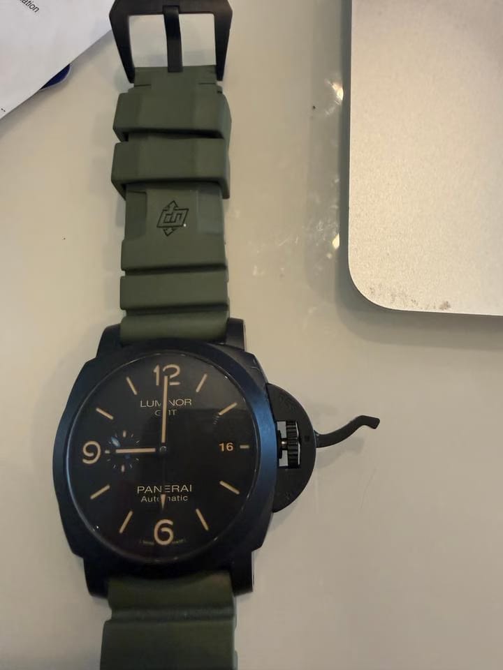 Panerai Luminor GMT 44 MM ceramic case Purchased 2/23-no paperwork,original box-green,black strap