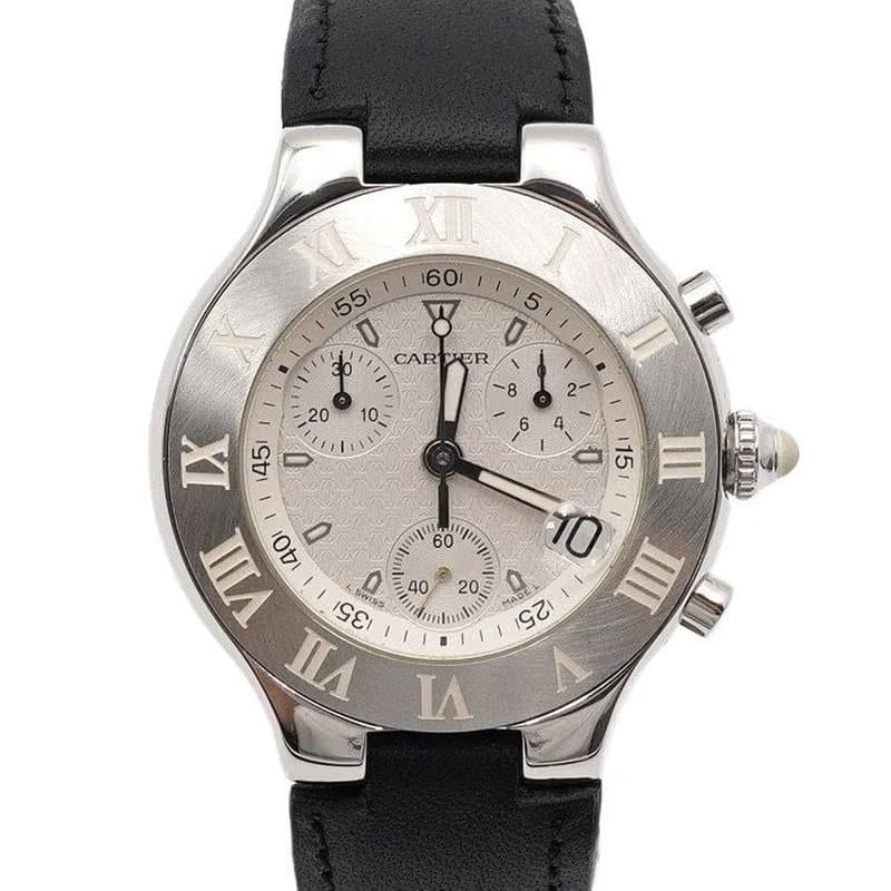 Cartier 21 Chronoscaph Must 21 Chronoscaph 38 MM Quartz Watch Leather Band for Men aa56533