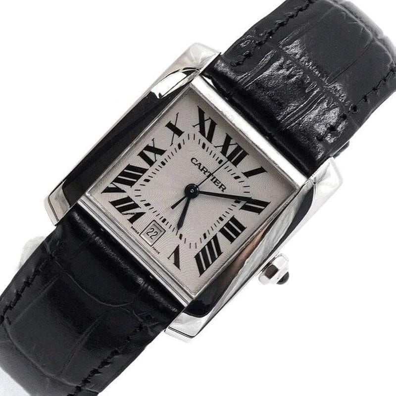 Cartier Tank Française18 K White Gold Tank Française Large Leather Band Men's Watch W5001156 AA58435