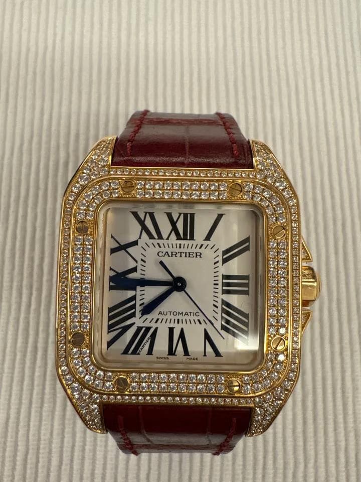 Cartier Santos 100 Diamond Rose Gold Ladies Watch WM502151