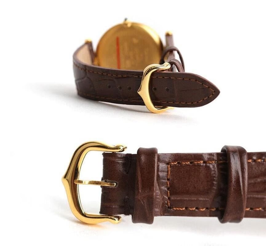 Cartier Round Pin Buckle Brown Leather Band 30 MM Original Dial 7227103013