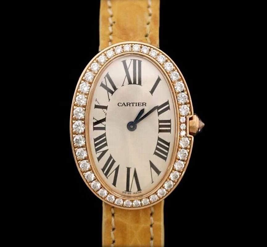 Cartier WB520004 Benoit Rose Gold Diamond-Bezel Leather Band Quartz Small 23.5 MM