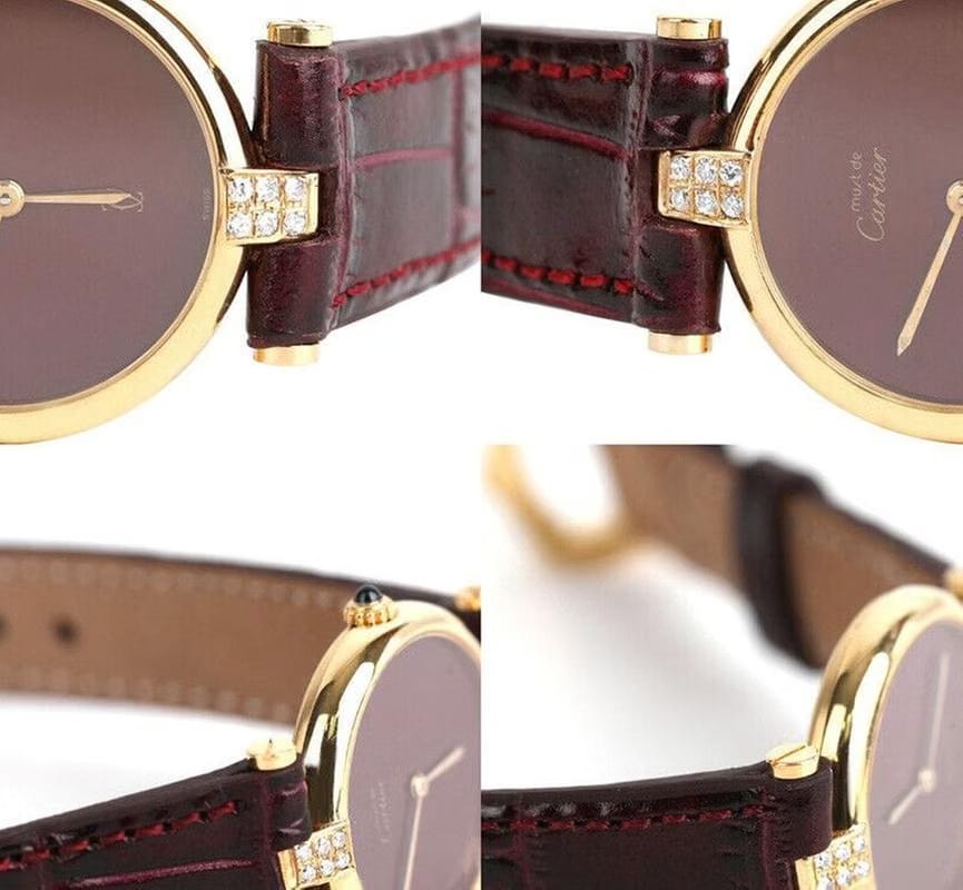 Cartier Round Burgundy Pin Buckle 24 MM Original Dial 7227108130