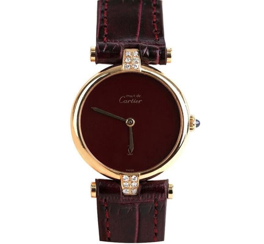 Cartier Round Burgundy Pin Buckle 24 MM Original Dial 7227108130