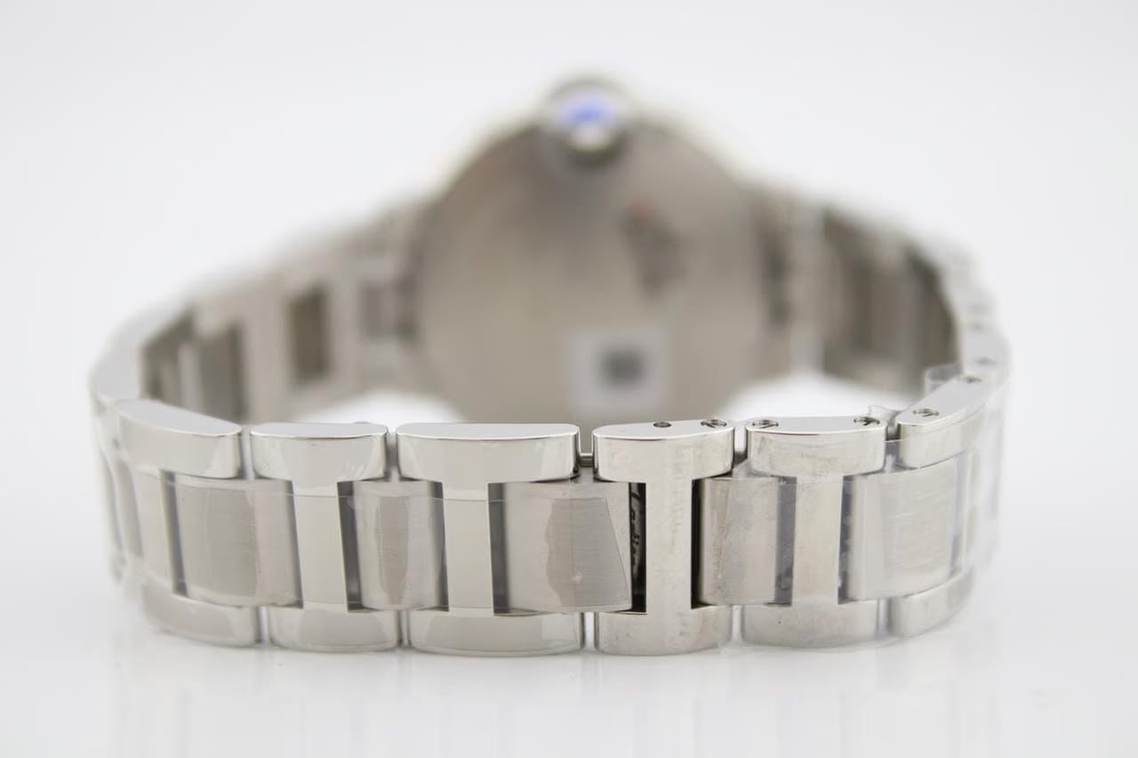 Cartier Ballon Bleu 33mm Stainless Steel Diamond Encrusted Watch WSBB0044