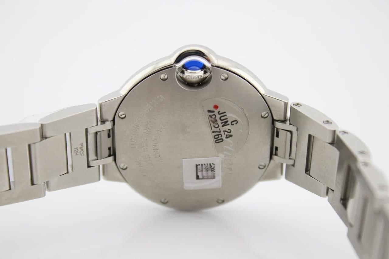 Cartier Ballon Bleu 33mm Stainless Steel Diamond Encrusted Watch WSBB0044