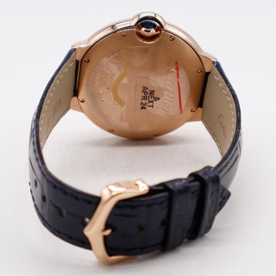 Cartier Ballon Bleu 36mm 18k Rose Gold Diamonds WGBB0053 4407 Leather Automatic