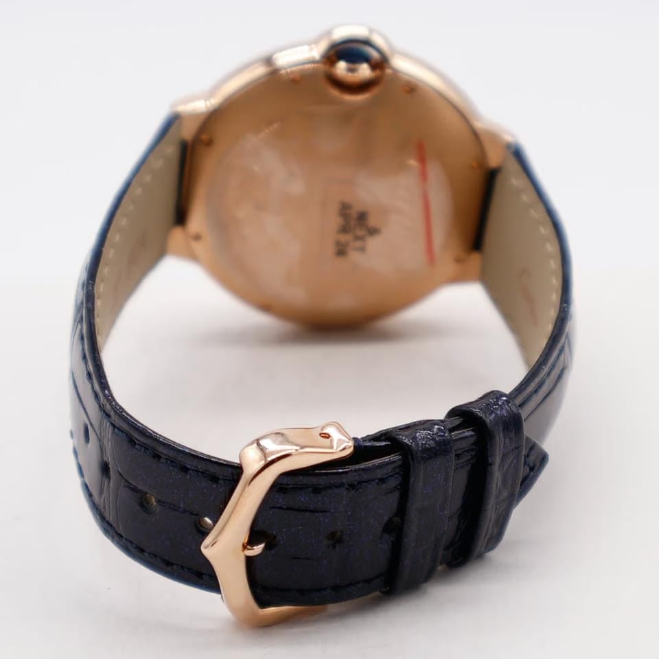 Cartier Ballon Bleu 36mm 18k Rose Gold Diamonds WGBB0053 4407 Leather Automatic