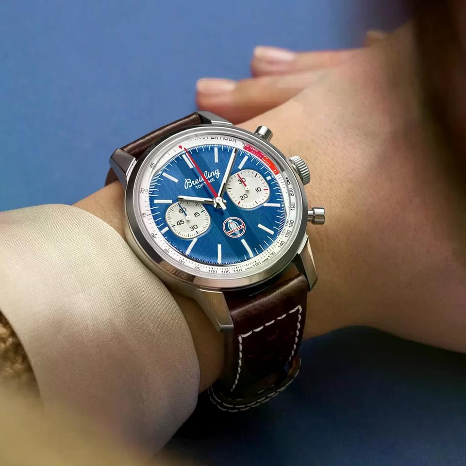 Breitling Top Time B01 Shelby Cobra Blue Dial Leather Band AB01763 A1 C1 X1 1/4 second 30 minutes