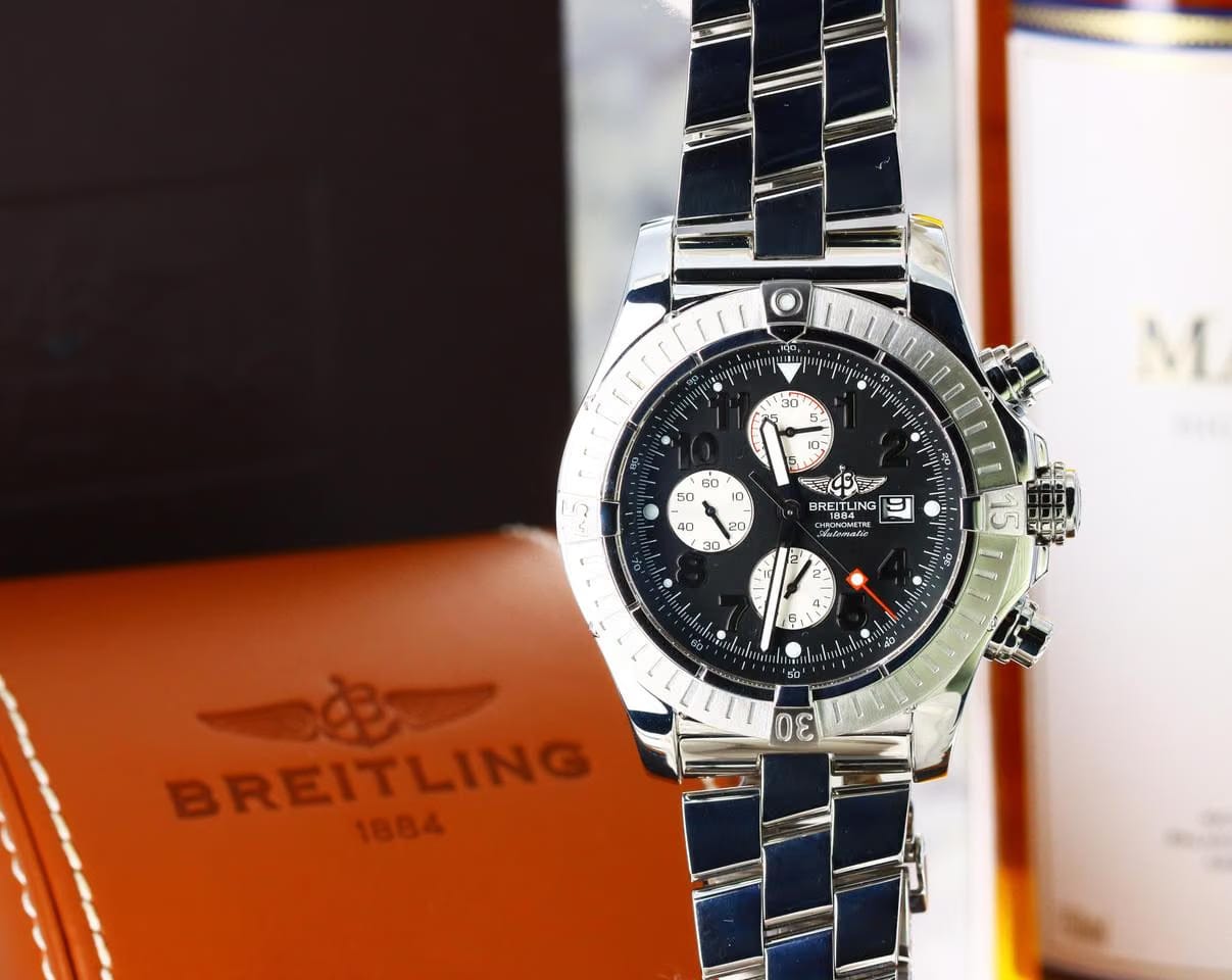 Breitling Super Avenger Chronograph 48mm Black Dial with Silver Sub-Dials - SS