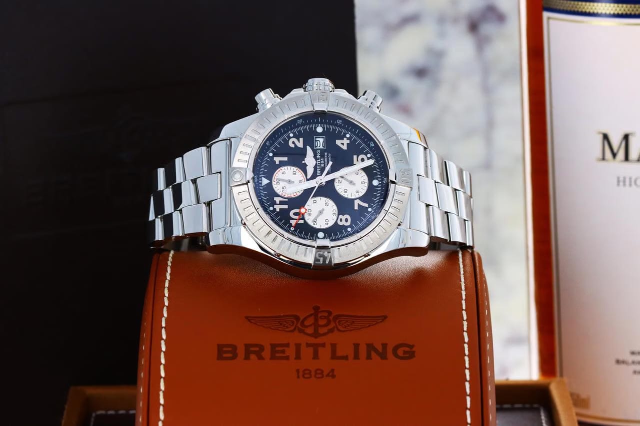 Breitling Super Avenger Chronograph 48mm Black Dial with Silver Sub-Dials - SS
