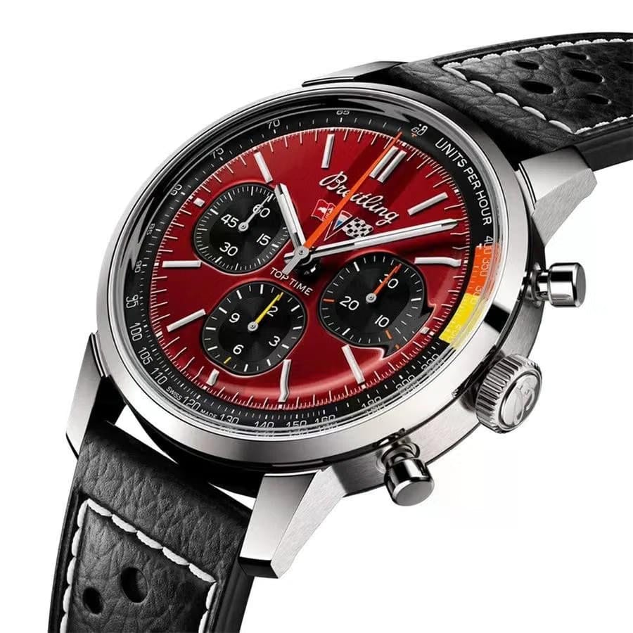 Breitling Top Time Chevrolet Corvette Red Dial Black Leather Strap 41mm Men's Watch AB01761 A1 K1 X1 Complete Full Set