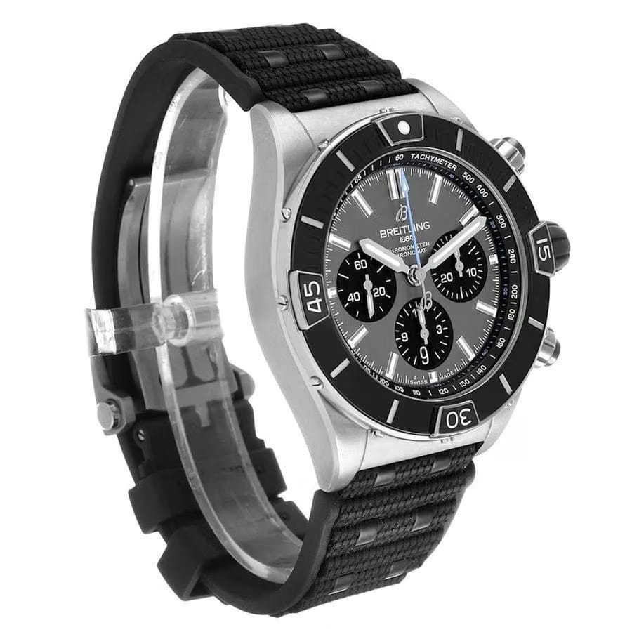 Breitling Chronomat Super Chronomat B01 44mm Grey Dial Titanium Black Rubber Strap Men's Watch EB0136251 M1 S1 Complete Full Set