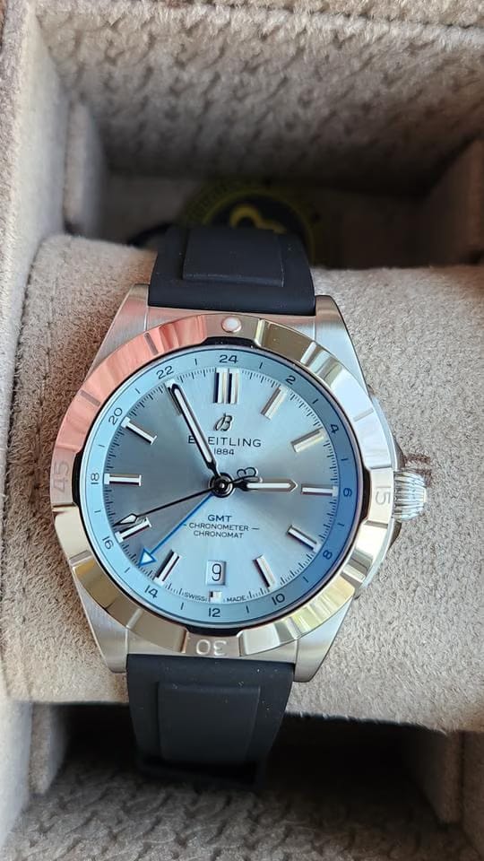 Breitling Chronomat GMTAutomatic GMT 40mm Ice Dial Platinum Bezel BRAND NEW UNWORN WITH BREITLING WARRANTY