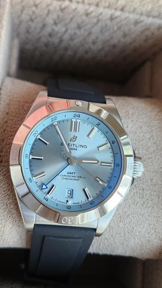 Breitling Chronomat GMTAutomatic GMT 40mm Ice Dial Platinum Bezel BRAND NEW UNWORN WITH BREITLING WARRANTY