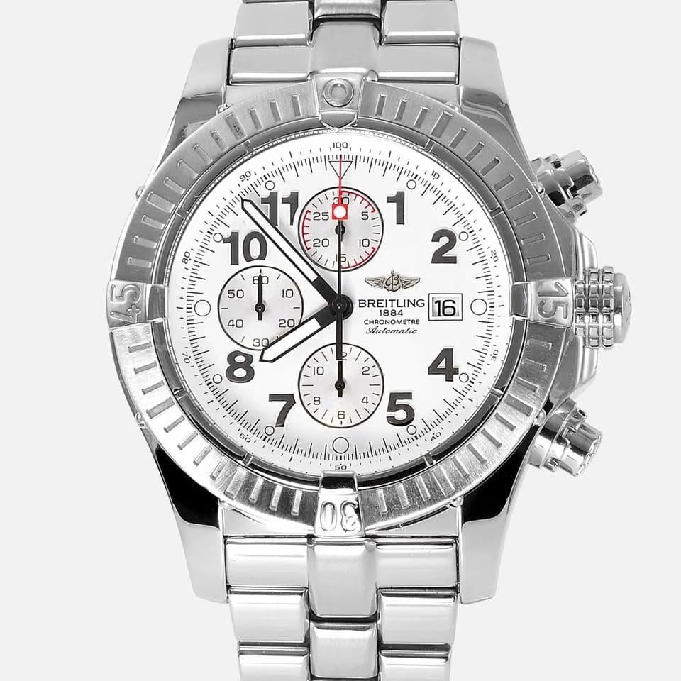 Breitling Super Avenger Chronograph Automatic White Arabic 1/4th second 48mm Stainless Steel A13370