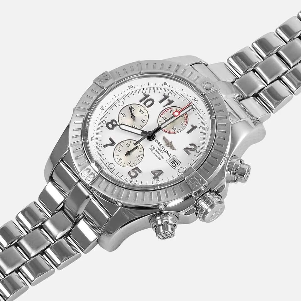 Breitling Super Avenger Chronograph Automatic White Arabic 1/4th second 48mm Stainless Steel A13370