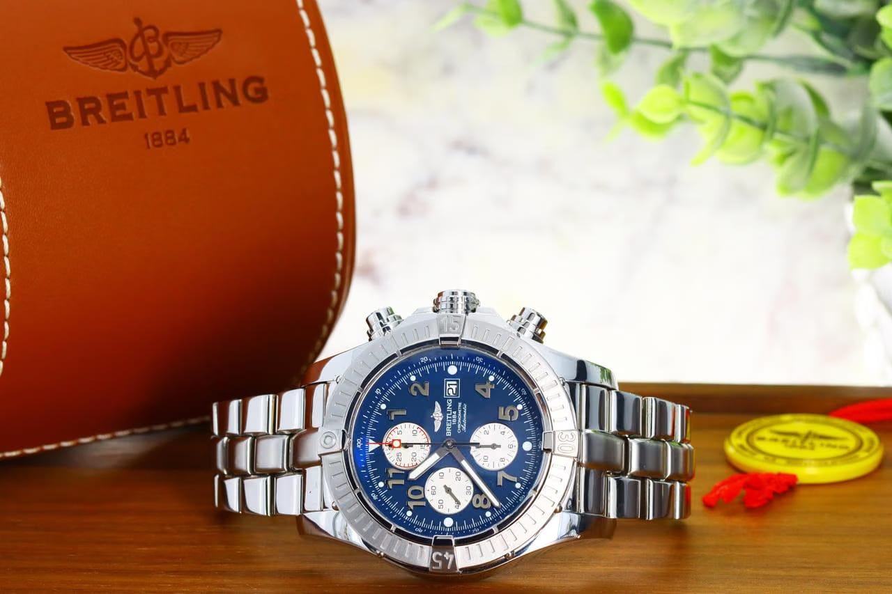 Breitling Super Avenger Chronograph Automatic Blue Arabic 1/4th second 48mm Stainless Steel A13370