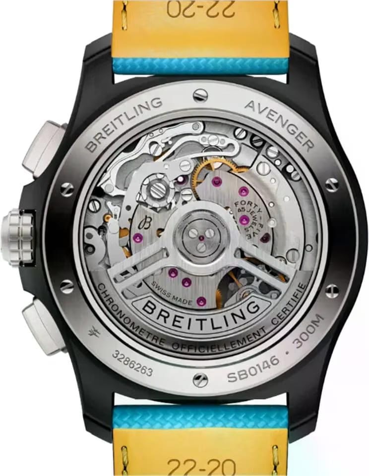 Breitling Avenger B01 42mm Night Mission Turquoise Blue Dial Leather Strap Men's Watch SB0146101 L1 X1 Complete Full Set