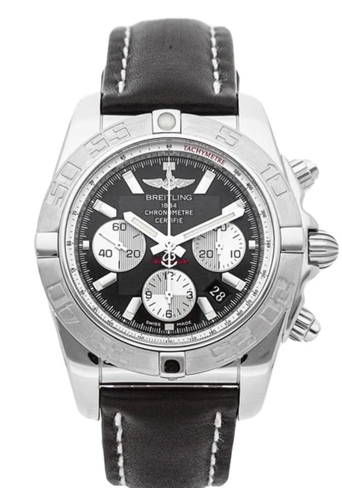 Breitling Chronomat 4444mm Steel Case Black Dial Black Calfskin Strap AB011011/B967 NEW - Warranty start: 2021