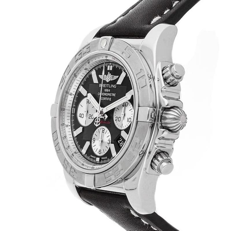 Breitling Chronomat 4444mm Steel Case Black Dial Black Calfskin Strap AB011011/B967 NEW - Warranty start: 2021