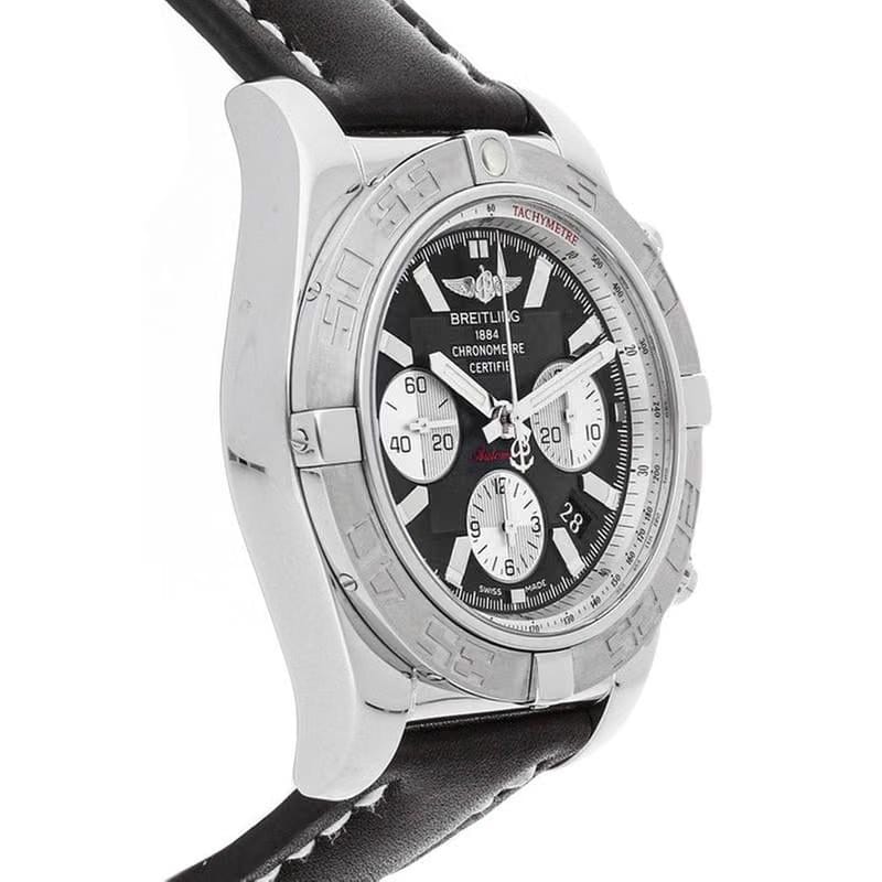 Breitling Chronomat 4444mm Steel Case Black Dial Black Calfskin Strap AB011011/B967 NEW - Warranty start: 2021