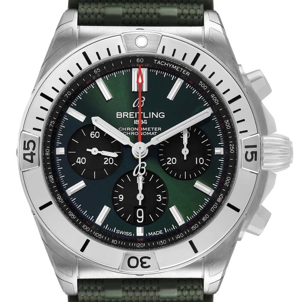 Breitling Chronomat B01 Steel Green Dial Mens Watch AB0134 Unworn