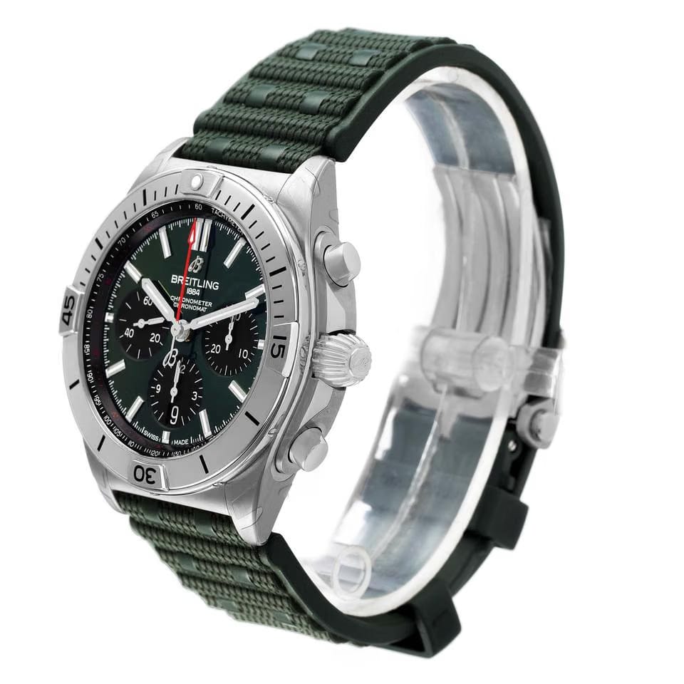 Breitling Chronomat B01 Steel Green Dial Mens Watch AB0134 Unworn