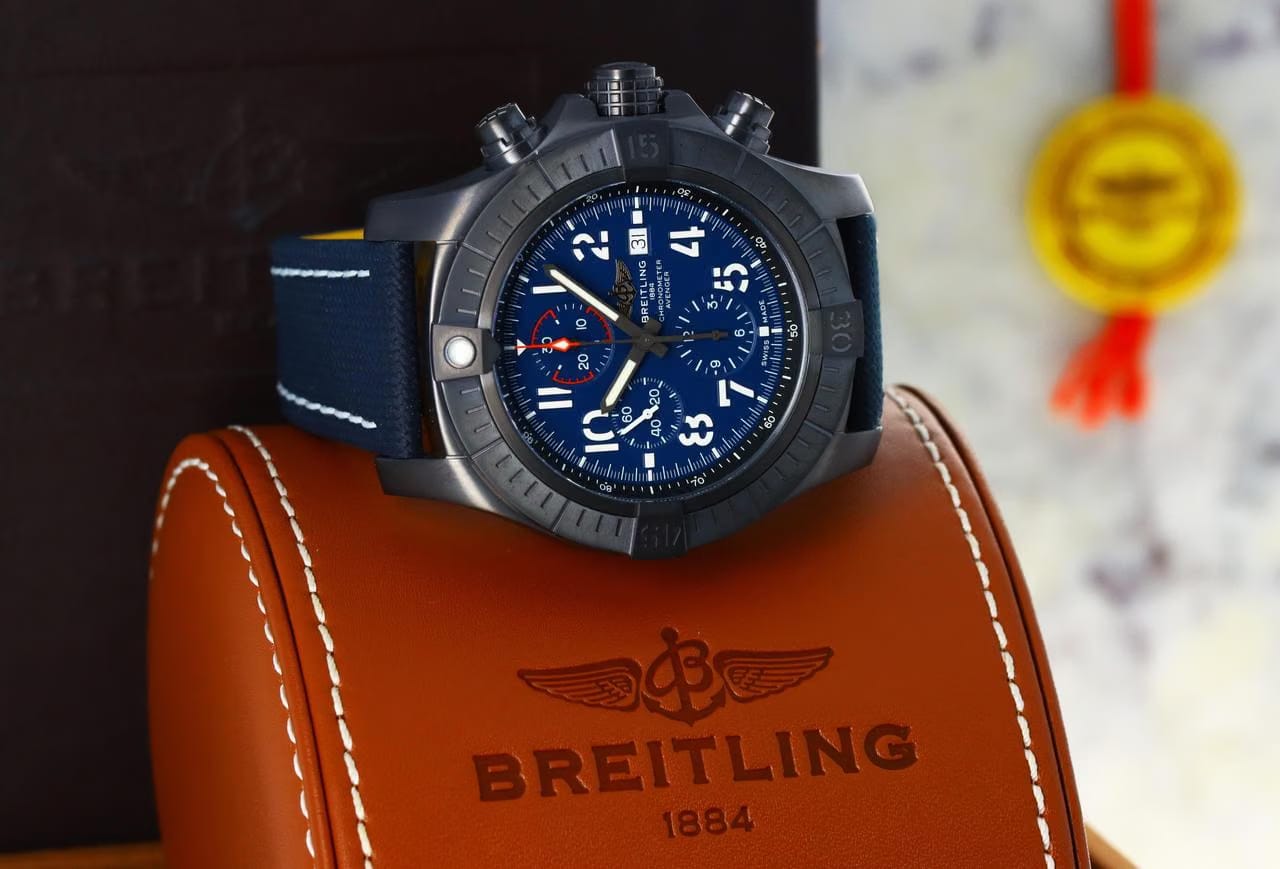 Breitling Super Avenger Chronograph 48mm Night Mission Blue Dial - DLC Titanium on Strap