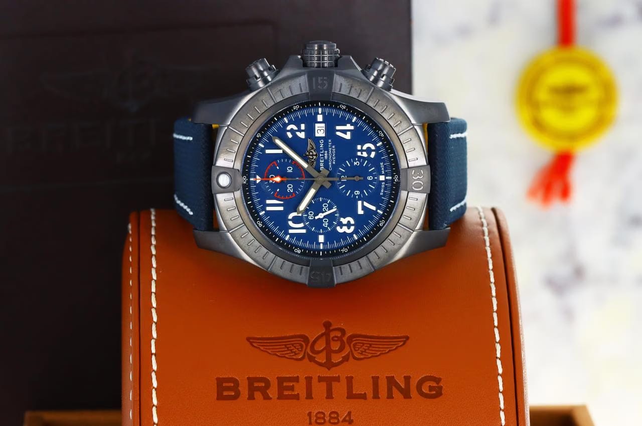 Breitling Super Avenger Chronograph 48mm Night Mission Blue Dial - DLC Titanium on Strap