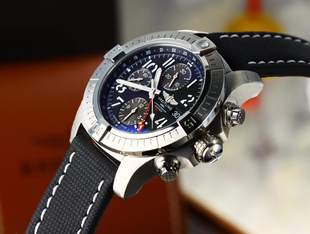 Breitling Avenger Chronograph GMT 45mm Black Dial - Stainless Steel on Strap
