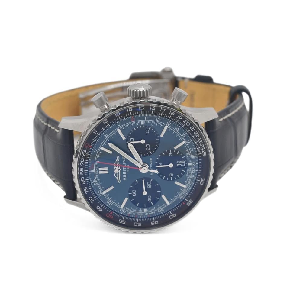 Breitling Navitimer 1 B01 Chronograph Automatic Blue Leather Strap Watch AB0139