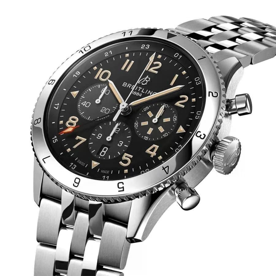 Breitling Super Avi Aviator Super AVI B04 P-51 Mustang Black Dial Stainless Steel Men's Watch AB04453 A1 B1 A1 Complete Full Set