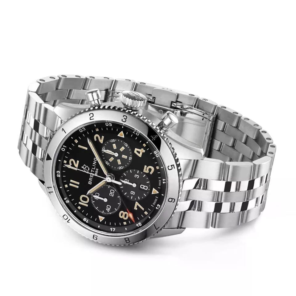 Breitling Super Avi Aviator Super AVI B04 P-51 Mustang Black Dial Stainless Steel Men's Watch AB04453 A1 B1 A1 Complete Full Set