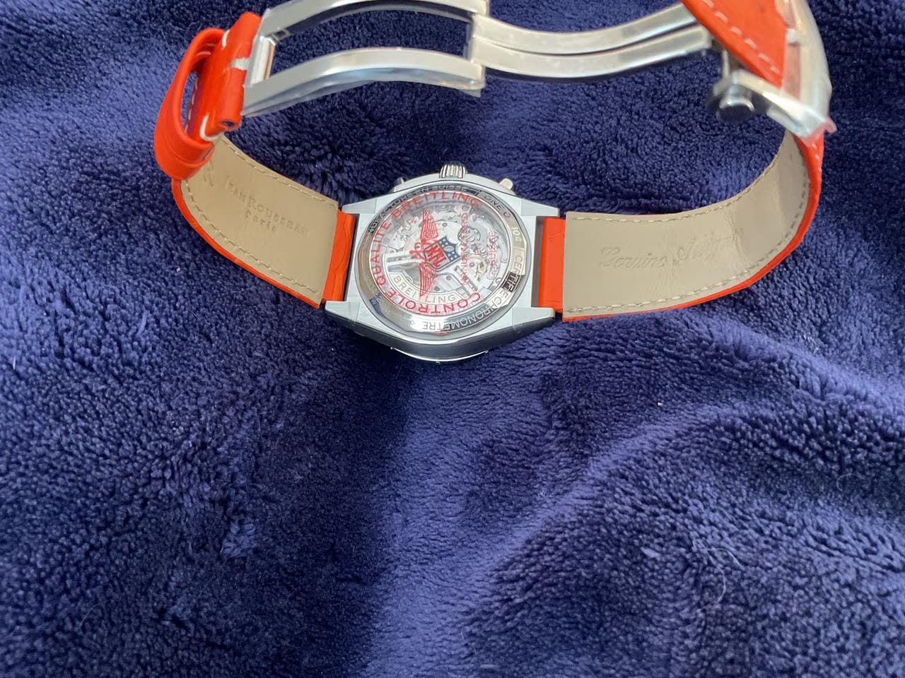 Breitling Chronomat 42 B01 42 NFL Broncos with custom orange leather band original included